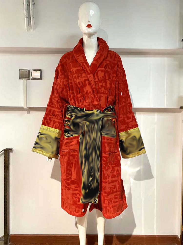 Mens Cotton Bathrobe - Luxurious Cotton Blend Long Robe for Men & Women, Designer Letter Print, Warm Winter Sleepwear, Unisex Couples Robes