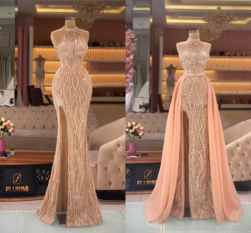 Sparkly High Neck Mermaid Prom Dresses Side Split Beading Sequined Evening Dress With Deatachable Train Black Girls Party Gowns 2022, Pink
Sparkly High Neck Mermaid Prom Dresses Side Split Beading Sequined Evening Dress With Deatachable Train Black Girls Party Gowns 2022, Pink