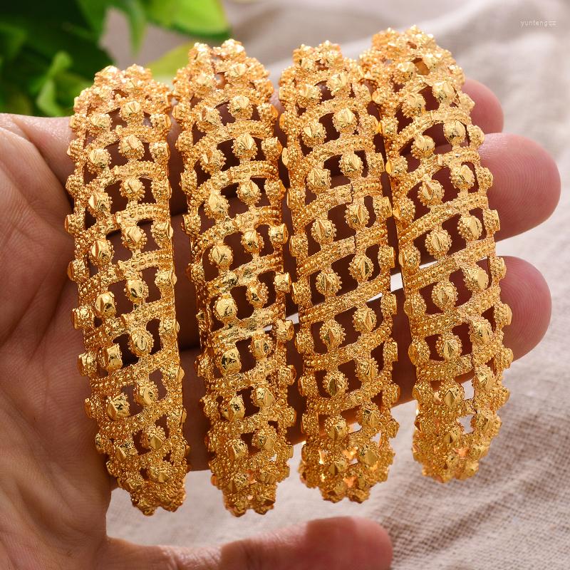 Bangle 24K 4Pcs/lot Dubai India Ethiopian Gold Color Filled Lovely Bangles For Women Girls Party Jewelry Gifts