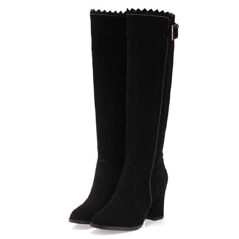 Boots Faxu Suede Knee High Boots Women Shoes Fashion Long Tall Boot Female Block High Heels Flock Brown Autumn Winter Shoes large Size J220923