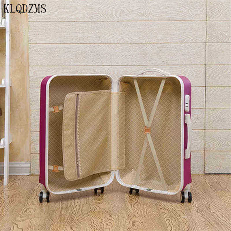 KLQDZMS British Style inch Rolling Luggage Set with Handbag Women Trolley Travel Suitcase Cosmetic Bag Wheels J220707