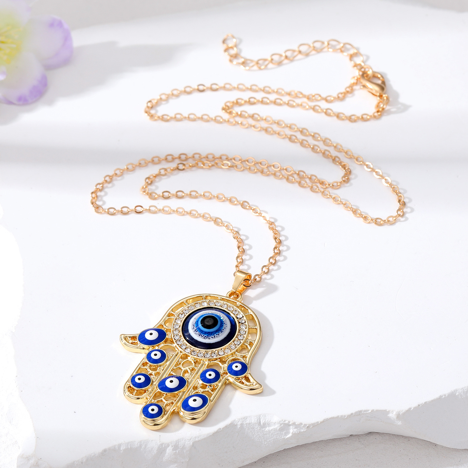 Enamel Turkey Evil Eye Fatima Hand Necklace For Women Hollow Blue Eye Hand Necklaces Jewelry
