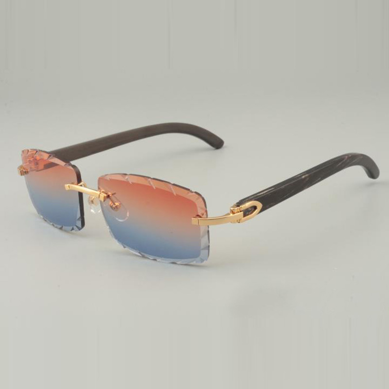 buffs sunglass 8100915 with natural black pattern horn legs and carved color lenses 56mm