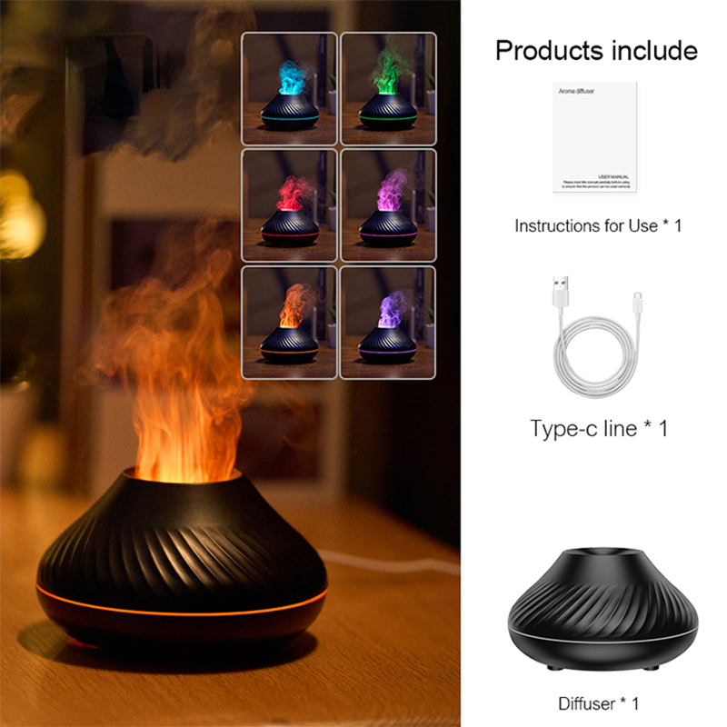 Volcanic Flame Humidifiers Aroma Diffuser Essential Oil Lamp 130ml USB Portable Air Humidifier with Color Night Light Fragrance Home