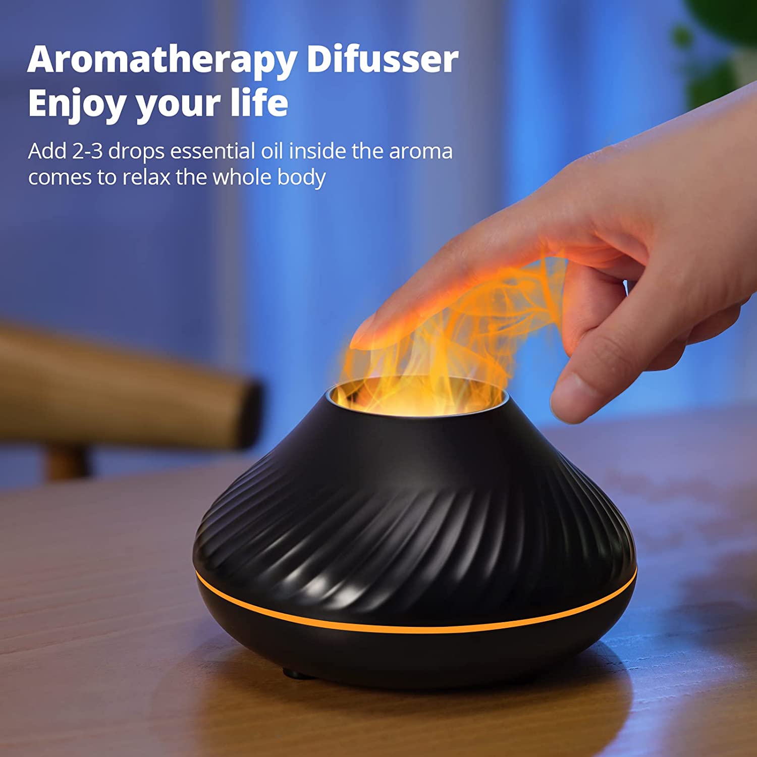 Volcanic Flame Humidifiers Aroma Diffuser Essential Oil Lamp 130ml USB Portable Air Humidifier with Color Night Light Fragrance Home