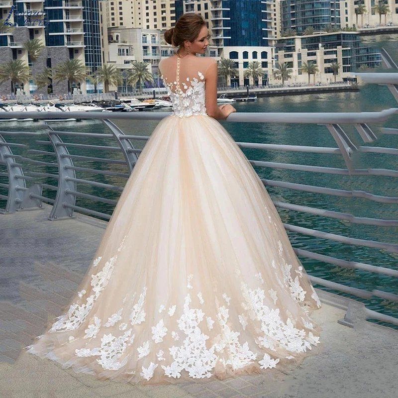 New Sheer A-E Wedding Dresses Lace Appliques Beaded Bridal Gowns Formal Long Garden Robe De Marriage Custom Plus Size 403 6660311