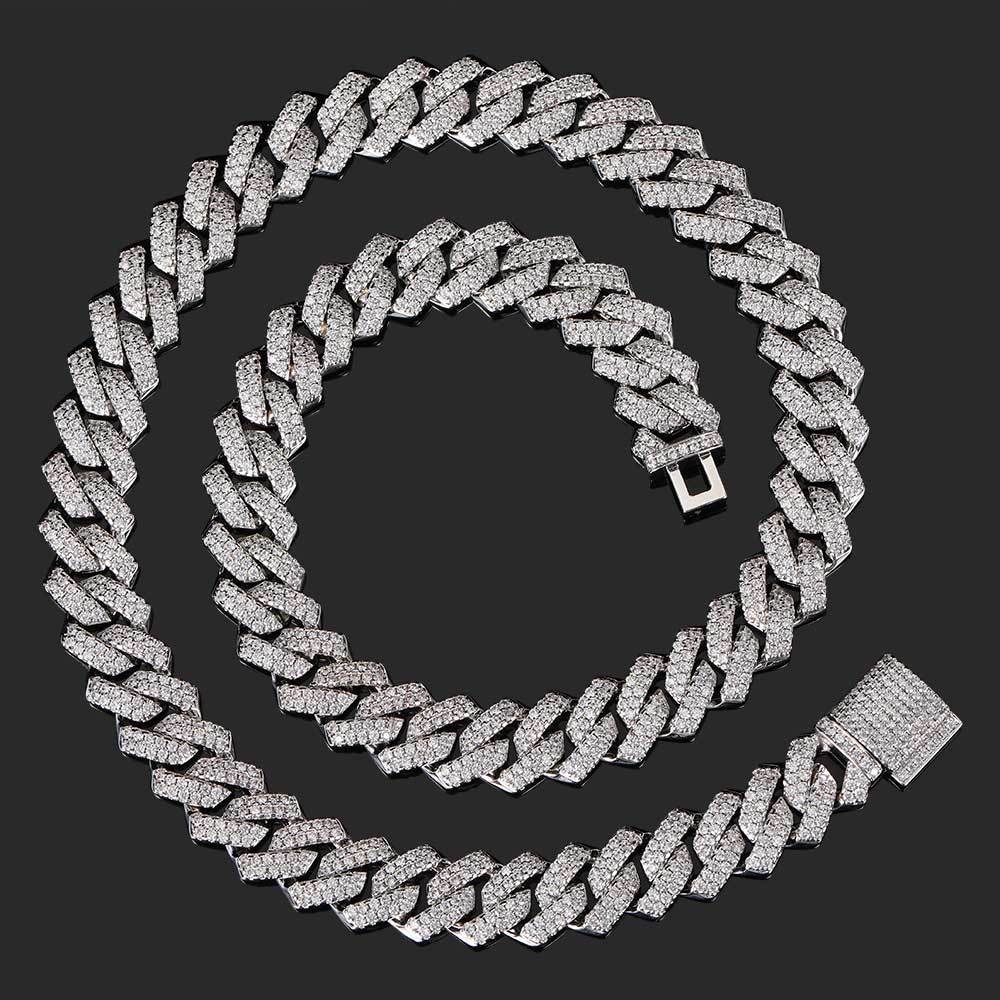 14mm Hip Hop Tennis Chains Jewelry Mens Diamond Cuban Link Necklaces 18k Real Gold Plated