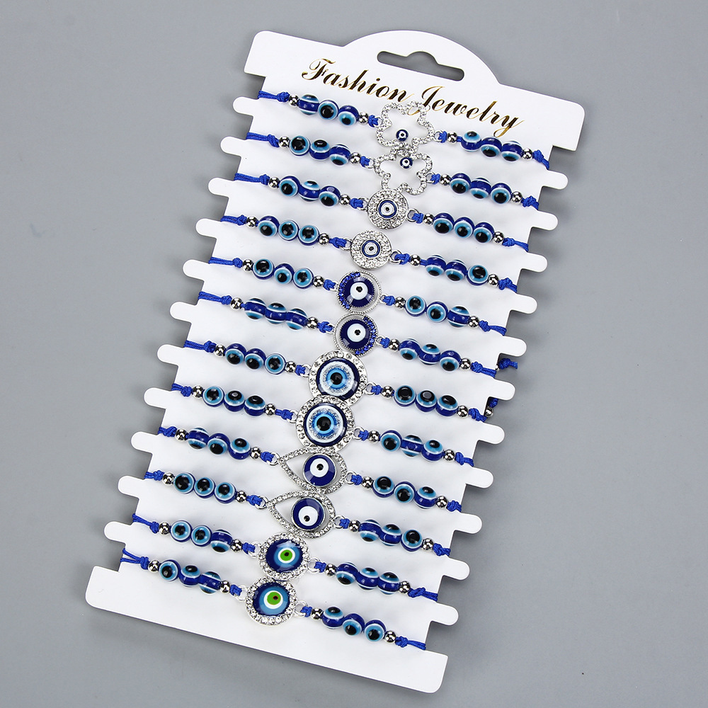 Lucky Blue Beaded Turkish Evil Eye Alloy Rhinestone Bracelet Women Men Adjustable Braided Rope Vintage Jewelry Gifts