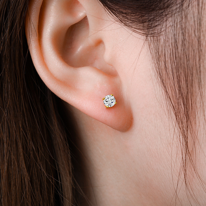 3mm-8mm Men Women S925 Sterling Silver Gold Plated Pass Test D Moissanite Diamond Round Earrings Studs Nice Gift