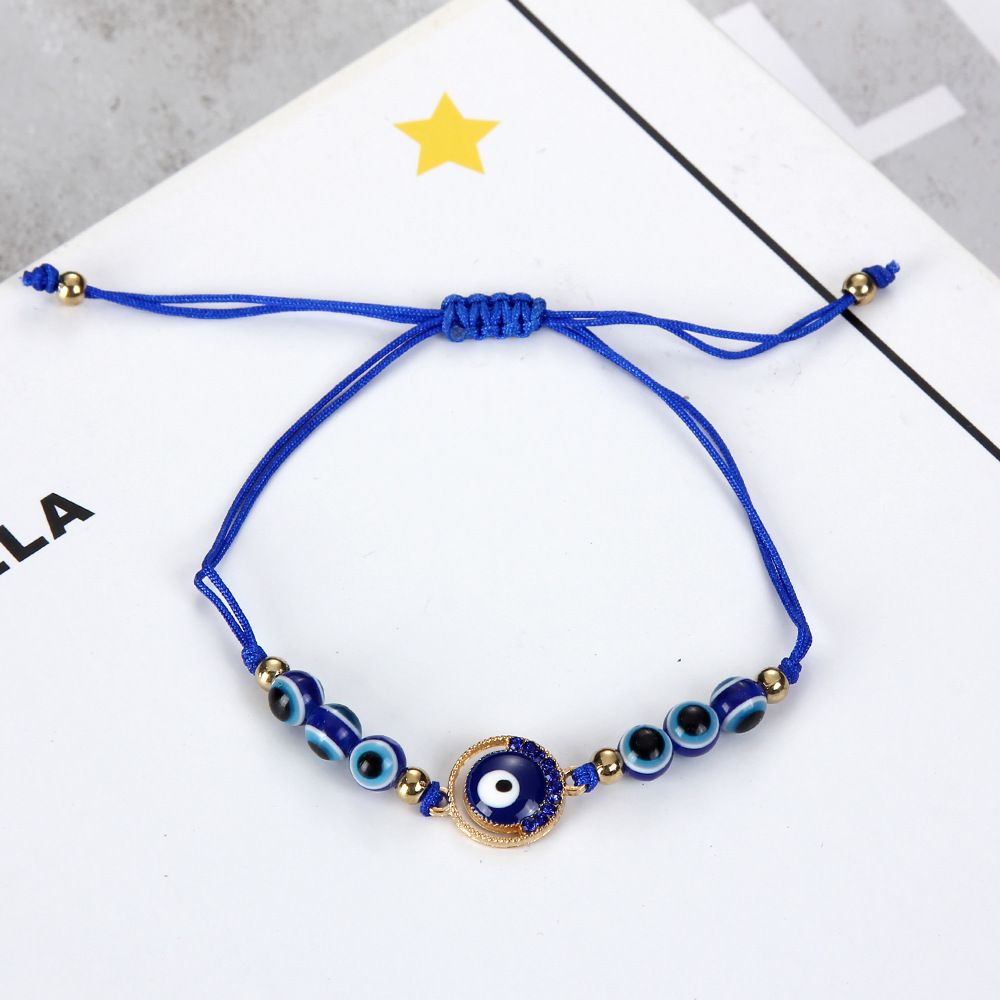 Lucky Blue Beaded Turkish Evil Eye Alloy Rhinestone Bracelet Women Men Adjustable Braided Rope Vintage Jewelry Gifts