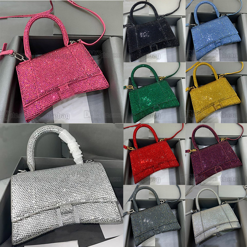 HOURGLASS XS HANDBAG WITH RHINESTONES tote Ladys Rhinestone /Diamante Party Prom Sparking Handbags Sparkly Tote Luxury Half Moon shoulder