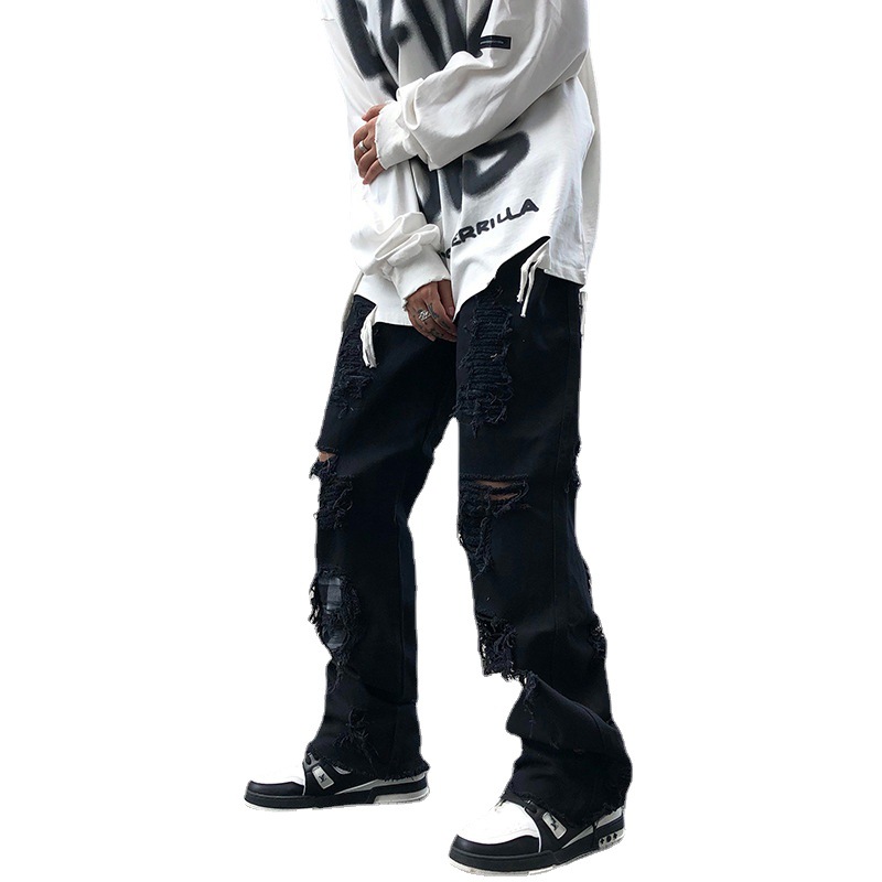 Ripped Jean Hip Hop Man Pants Trends Clothes Letter Y2k Print Men's Streetwear Women's Flare Goth Harajuku Baggy Trendyol