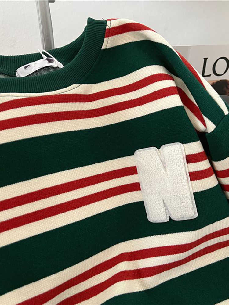 Women's Sweaters Jmprs Striped Women Sweatshirts Casual O Neck Oversize Green Sweater Tops Fashion Letter Patchwork Female Loose Fall Hoodies J22