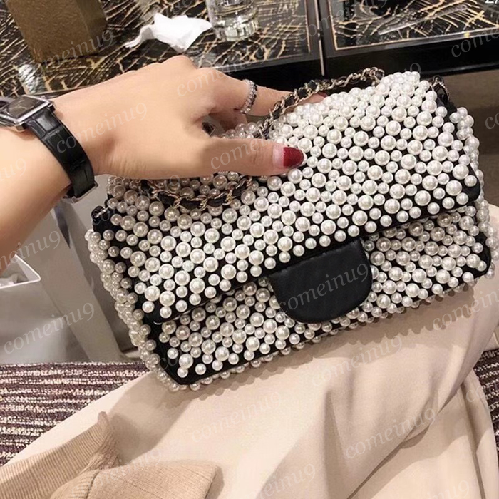 Limited Designer Pearl Lambskin Shoulder Chain Bags 20cm Ladies Fashion Crossbody Flap Bag Purse Silver Hardware Genuine Leather Women Handbags with box 10A Grade
