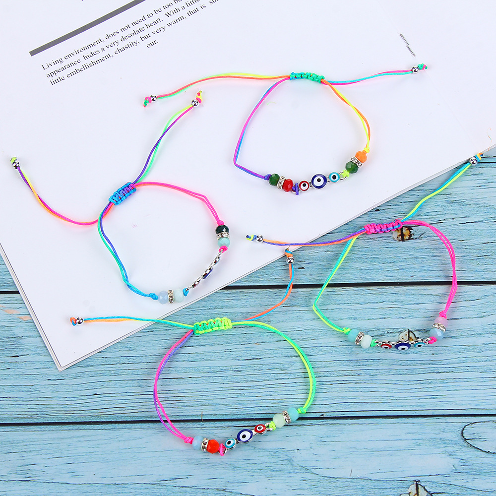 Turkey Lucky Blue Evil Eye Weave Bracelets For Women Adjustable Beaded Rope Crystal Bracelet Jewelry