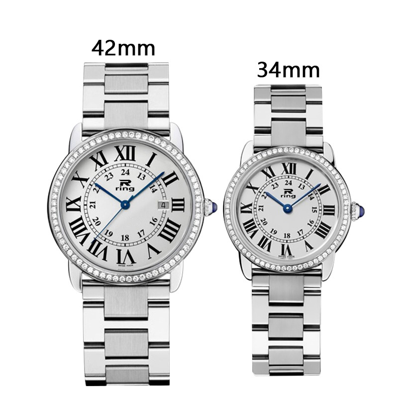 Fashion couple watches men 42MM women 34MM size stainless steel diamond waterproof wristwatch, Colour
Fashion couple watches men 42MM women 34MM size stainless steel diamond waterproof wristwatch, Colour