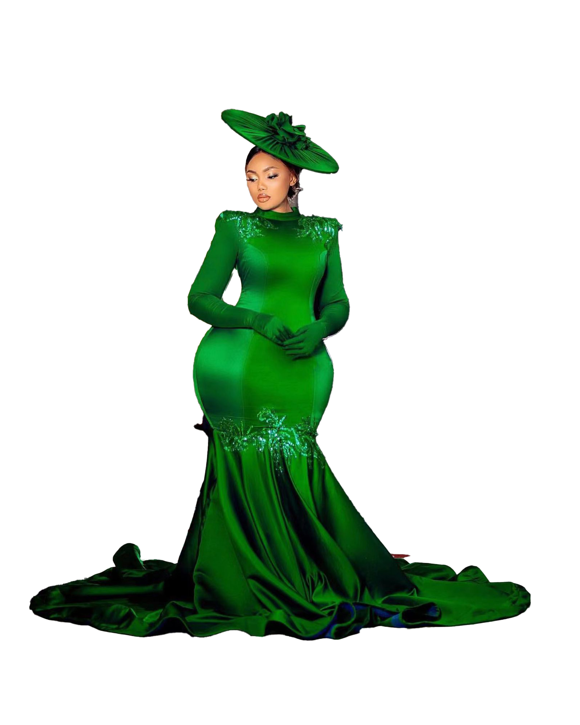 Mermaid Elegant Green Evening Dress For Women Long Sleeve Pleats Open Back or Length Celebrity Party Prom Dresses Vestidos De Gala Custom Made Es