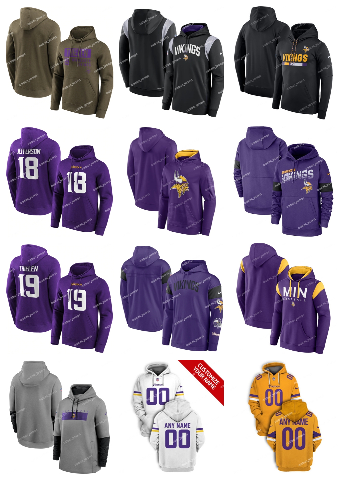 Custom Minnesota''Vikings''Hoodie 18 Jefferson 19 Thielen Olive 2022 Salute to Service Therma Performance Pullover Football Player''NFL''Hoodie
Custom Minnesota''Vikings''Hoodie 18 Jefferson 19 Thielen Olive 2022 Salute to Service Therma Performance Pullover Football Player''NFL''Hoodie
