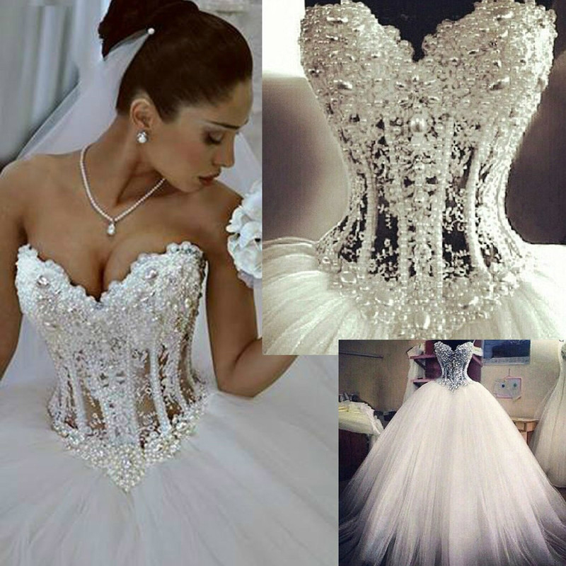 New Princess Vestido De Noiva A-e Dresses Sweetheart Fluffy Lace Beading Crystal Vintage Wedding Gowns