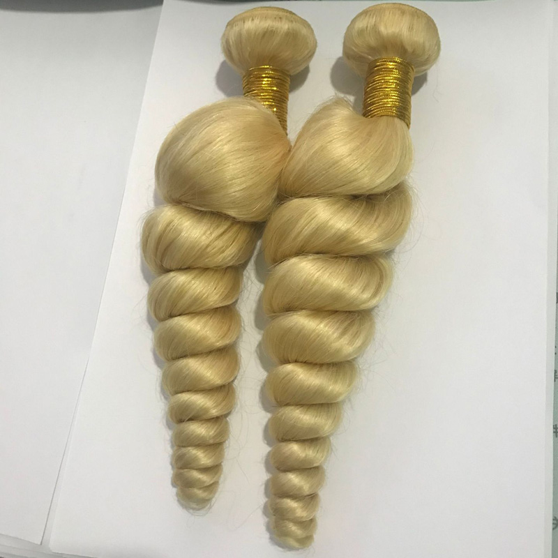 Malaysian 613# Color One Bundle Loose Wave Blonde Braziian 100% Human Hair Double Wefts 10-30inch Curly Hair Extensions