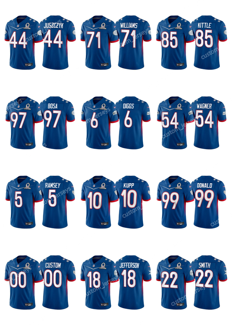 Custom 5 Ramsey 10 Kupp 99 Donald 18 Jefferson 22 Smith 33 Cook 2 Slay 62 Kelce 19 Samuel 2022 NFC Pro Bowl Stitched''NFL''Football Jersey
Custom 5 Ramsey 10 Kupp 99 Donald 18 Jefferson 22 Smith 33 Cook 2 Slay 62 Kelce 19 Samuel 2022 NFC Pro Bowl Stitched''NFL''Football Jersey