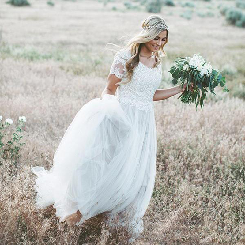 Vestido Boho Wedding Dress Lange Jurken Longue De Simple Robe de Soiree Bride lace Dresses Gowns