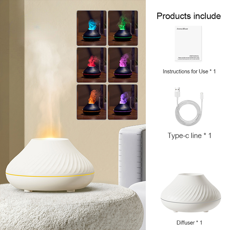Volcanic Flame Humidifiers Aroma Diffuser Essential Oil Lamp 130ml USB Portable Air Humidifier with Color Night Light Fragrance Home