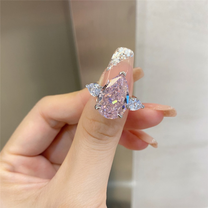 pink designer diamond ring for woman wed promise 925 sterling silver 8A zirconia sqaure heart love engagement wedding rings womens luxury jewelry gift