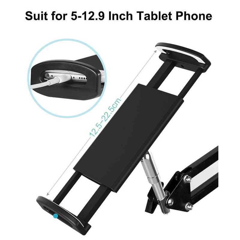 Car Metal Foldable Arm Floor Tablet Phone Stand Holder Multi-angle Adjustment for 5-12.9 Inch Lounger Bed Tablet Mobile Mount Holder