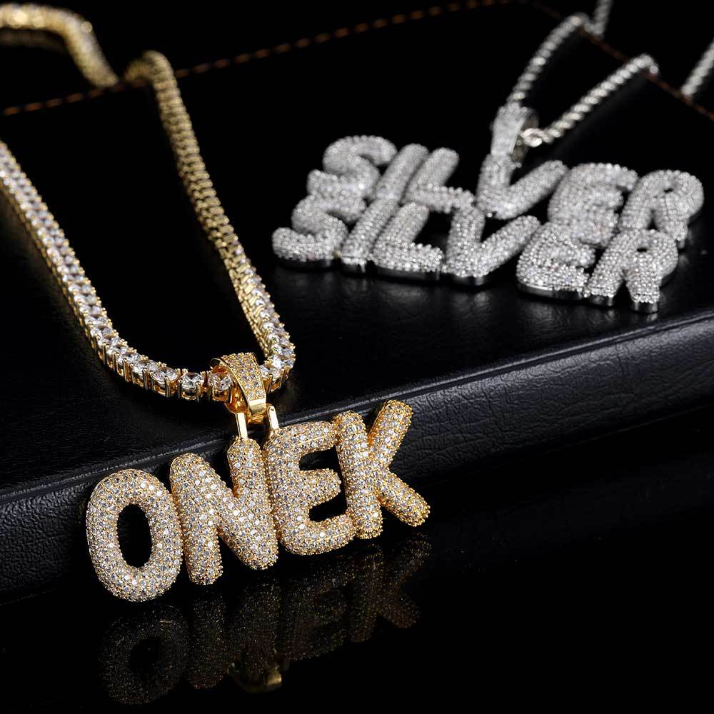 TopBling Hip Hop A-Z Custom Pendant Necklace Charm Bubble Letter 18K Real Gold Plated Women Men Jewelry Gift
