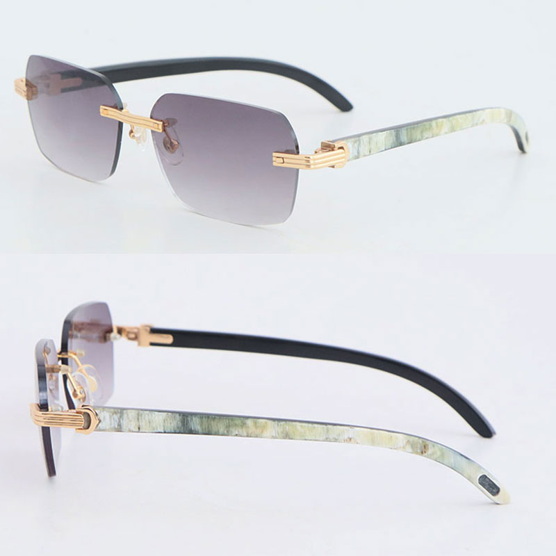 New Designer Model Rimless Sunglasses Woman White Inside Black Buffalo Horn 02868 glasses 18k Gold Women Large Square Glasses Driving Sunglass Size 58-18-140MM
