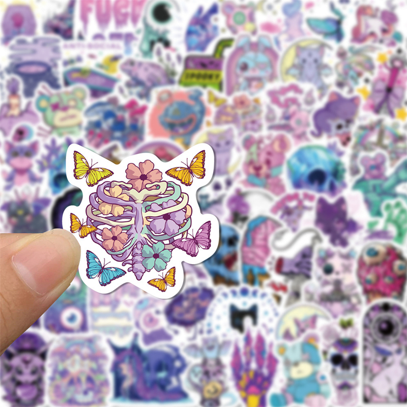 65Pcs Cartoon style purple Goth stickers cute skeleton ghosts Graffiti Kids Toy Skateboard car Motorcycle Bicycle Sticker Decals Wholesale