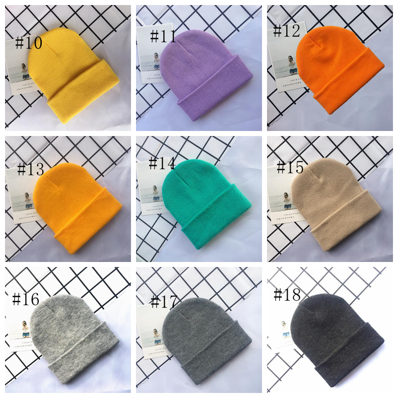 Kids Winter Beanies Hats Warm Cold Weather Woolen Hat Solid Acrylic Knit Stretchy Caps for Boys and Girls 27 Colors DW6814