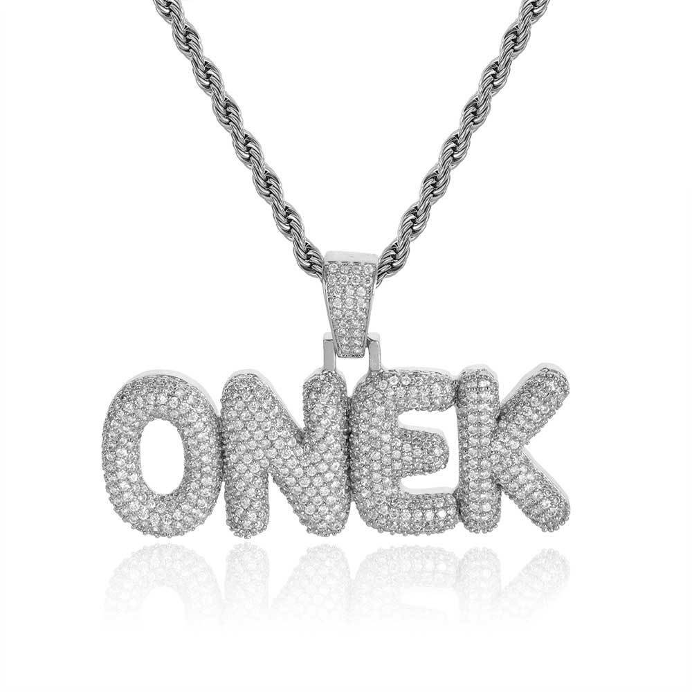 TopBling Hip Hop A-Z Custom Pendant Necklace Charm Bubble Letter 18K Real Gold Plated Women Men Jewelry Gift