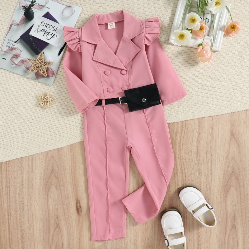Clothing Sets 16Y Kids Girls Autumn Clothes Set with Belt Bag Baby Ruffle Long Sleeve Lapel Blazer Outwear Pants 3Pcs Children Outfits 221125
