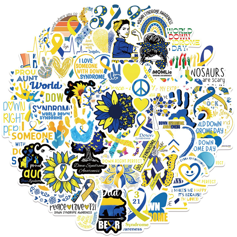 50Pcs World Down Syndrome Day Sticker Care of Deformity Graffiti Stickers for DIY Luggage Laptop Skateboard Motorcycle Bicycle Stickers