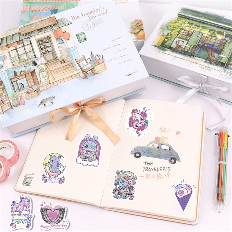 65Pcs Cartoon style purple Goth stickers cute skeleton ghosts Graffiti Kids Toy Skateboard car Motorcycle Bicycle Sticker Decals Wholesale