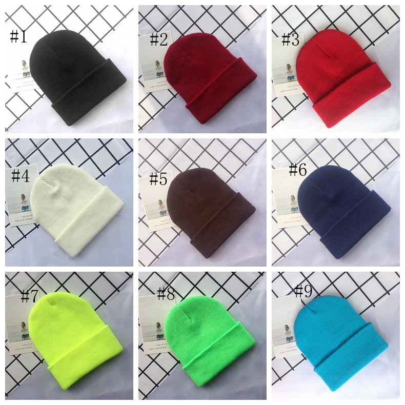 Kids Winter Beanies Hats Warm Cold Weather Woolen Hat Solid Acrylic Knit Stretchy Caps for Boys and Girls 27 Colors DW6814