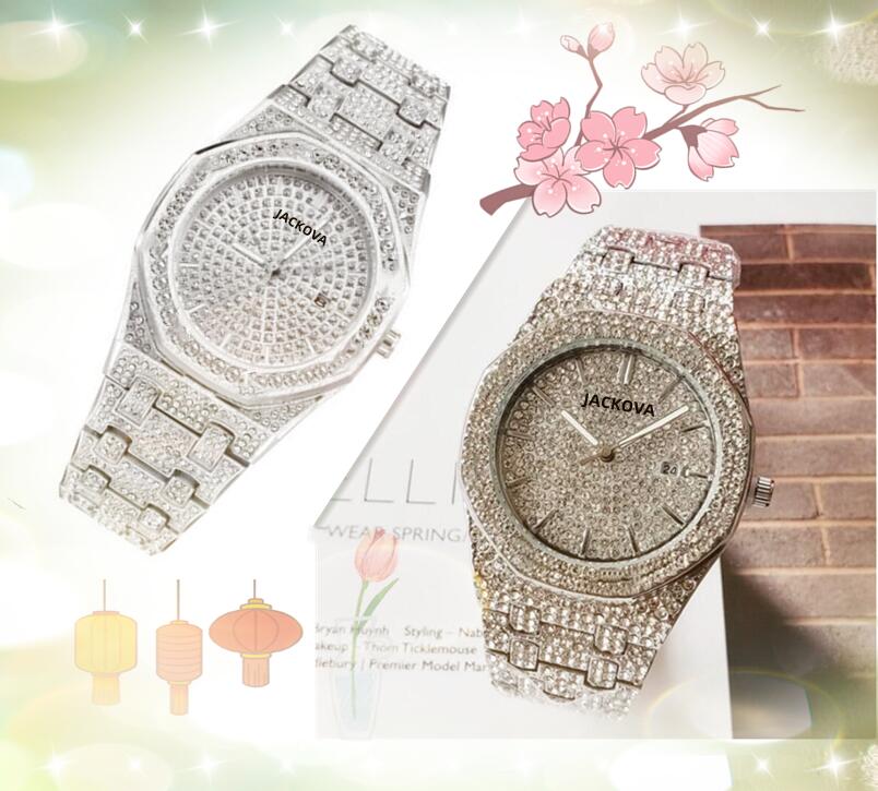 Full Diamonds Ring Dial Men Watches 42mm Quartz Movement Iced Out Sky Starry Shiny Lover All the Crime Fashion Dress Set Bracelet Wristwatch Clock Man Gifts