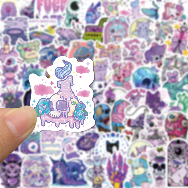 65Pcs Cartoon style purple Goth stickers cute skeleton ghosts Graffiti Kids Toy Skateboard car Motorcycle Bicycle Sticker Decals Wholesale