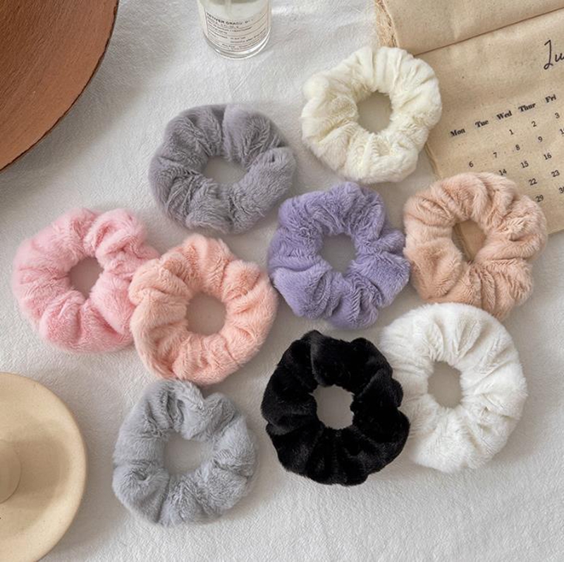 Plush Scrunchies Hairband Hair Accessories Thick Solid Fuzzy Scrunchy Ponytail Holder Elastics Hair Ties Christmas Gift 12 Colors DW6813