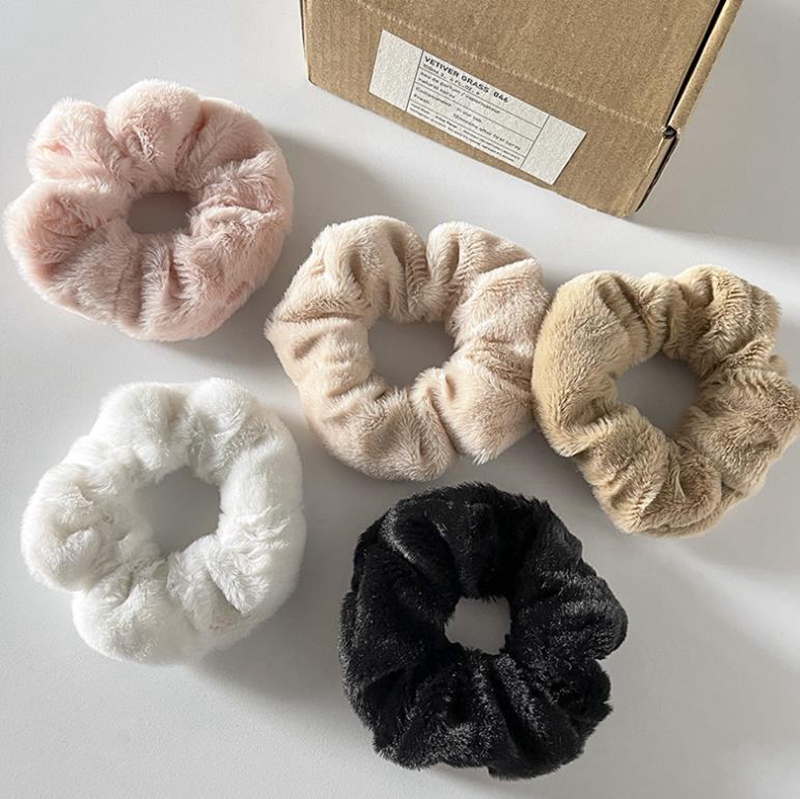 Plush Scrunchies Hairband Hair Accessories Thick Solid Fuzzy Scrunchy Ponytail Holder Elastics Hair Ties Christmas Gift 12 Colors DW6813