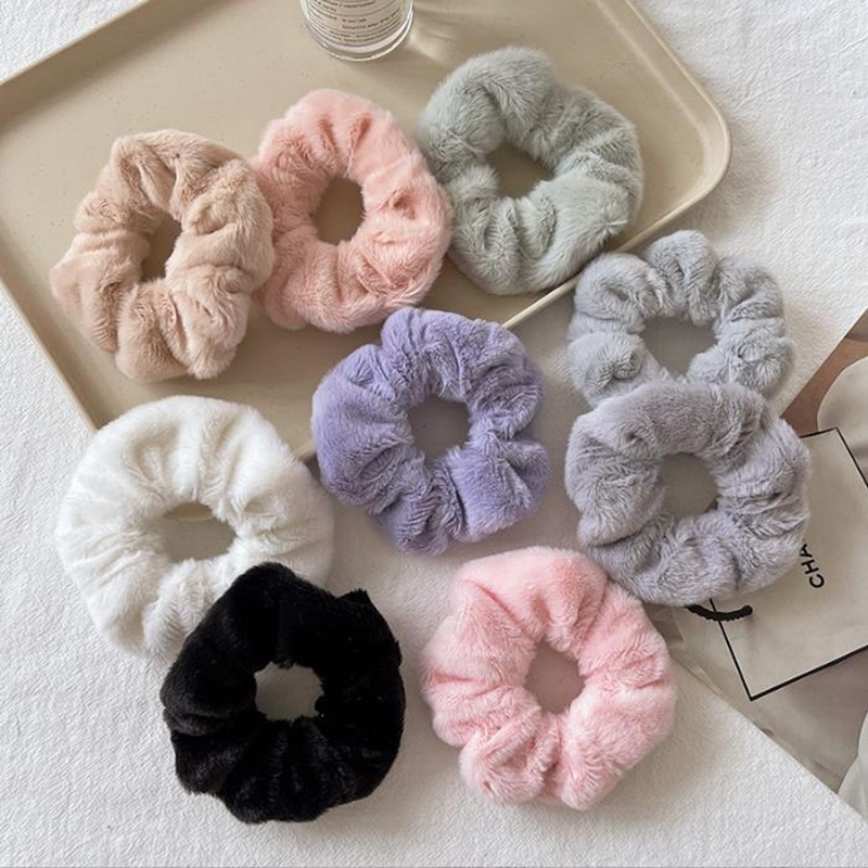 Plush Scrunchies Hairband Hair Accessories Thick Solid Fuzzy Scrunchy Ponytail Holder Elastics Hair Ties Christmas Gift 12 Colors DW6813