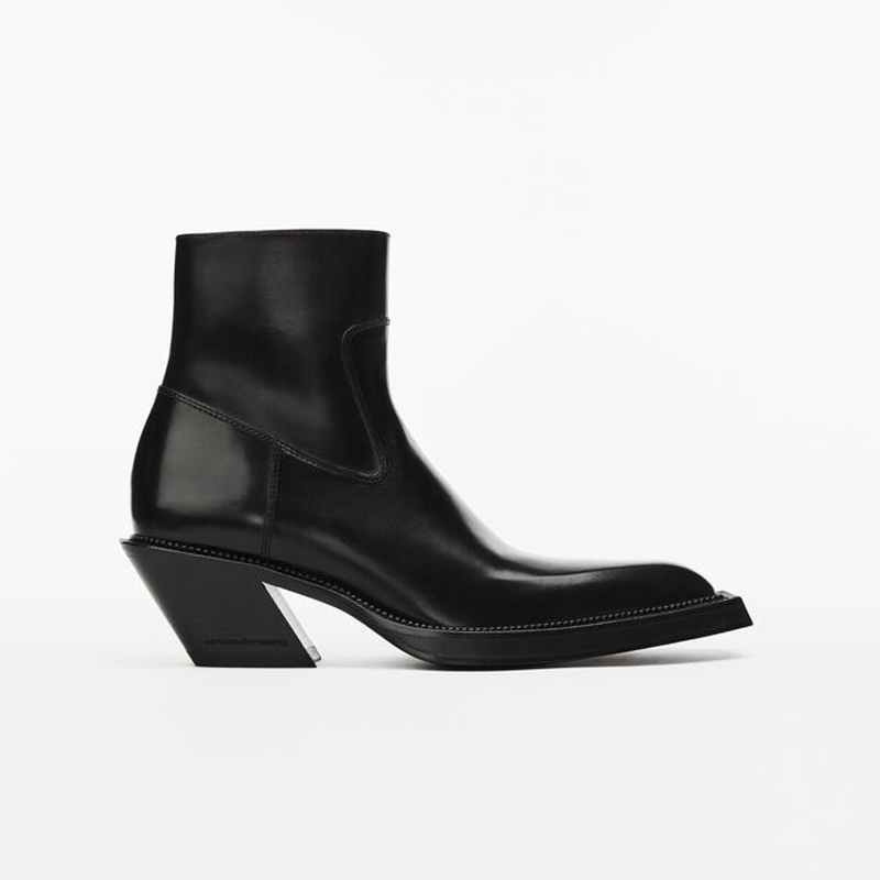 donovan Leather Riding boots Modern Western with diagonal heel and pointed toe made of semi-polished, Black