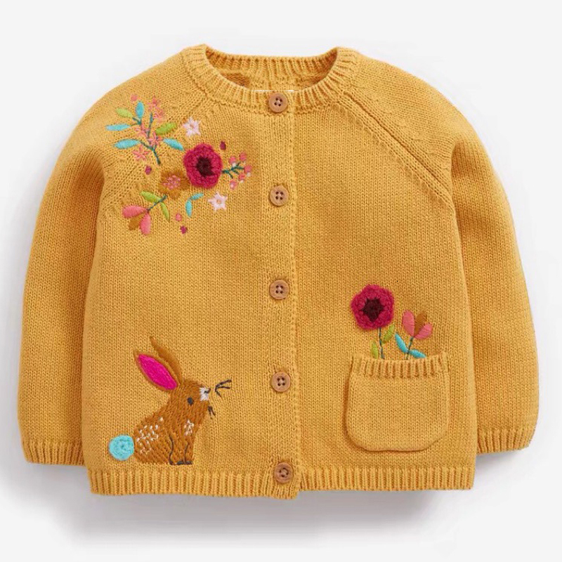 Cardigan Little maven Kids Girls Clothes Lovely Pink Rabbit Sweater with Chicks Cotton Sweatshirt Autumn Outfit for 2 to7year 221125