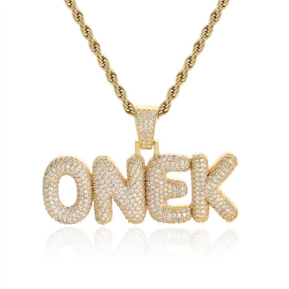 TopBling Hip Hop A-Z Custom Pendant Necklace Charm Bubble Letter 18K Real Gold Plated Women Men Jewelry Gift