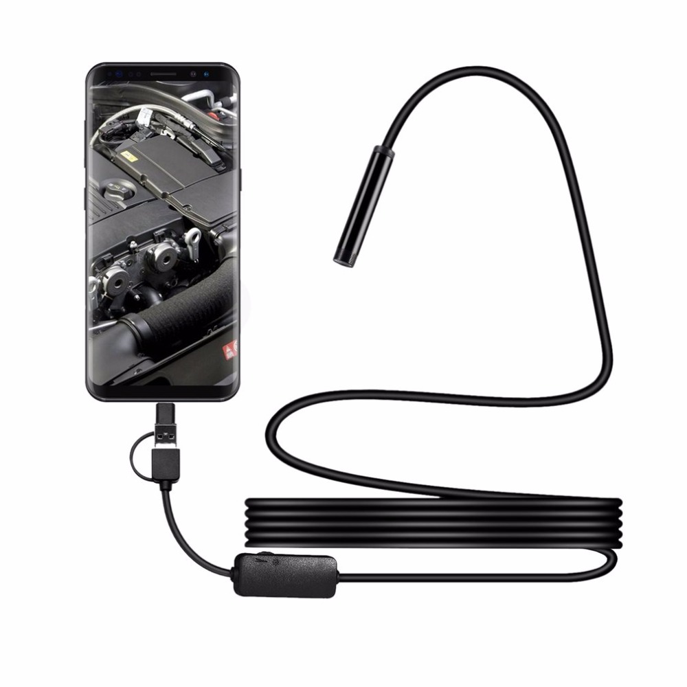 8MM Mini Endoscope Camera USB Waterproof 1-10M Hard Soft Cable Snake Tube Inspection Borescope Cameras For Android Smartphone PC Loptop Notebook 6LEDs