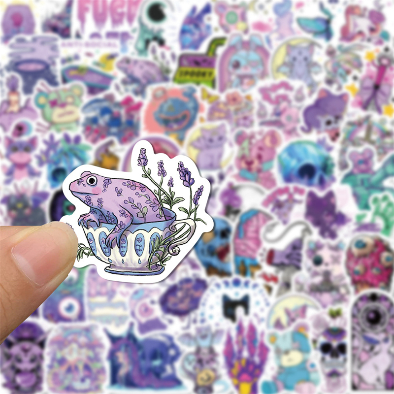 65Pcs Cartoon style purple Goth stickers cute skeleton ghosts Graffiti Kids Toy Skateboard car Motorcycle Bicycle Sticker Decals Wholesale