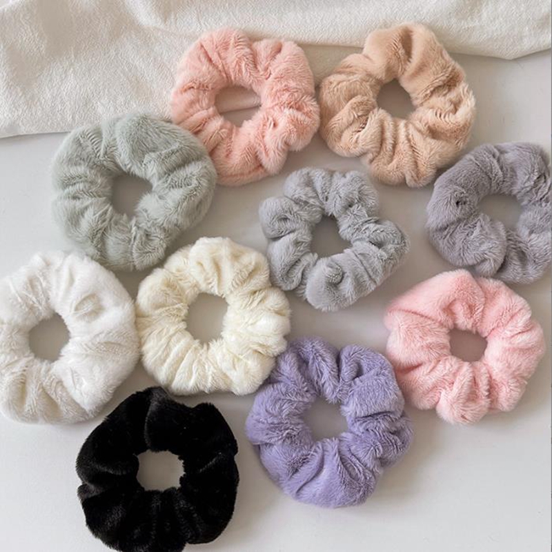 Plush Scrunchies Hairband Hair Accessories Thick Solid Fuzzy Scrunchy Ponytail Holder Elastics Hair Ties Christmas Gift 12 Colors DW6813