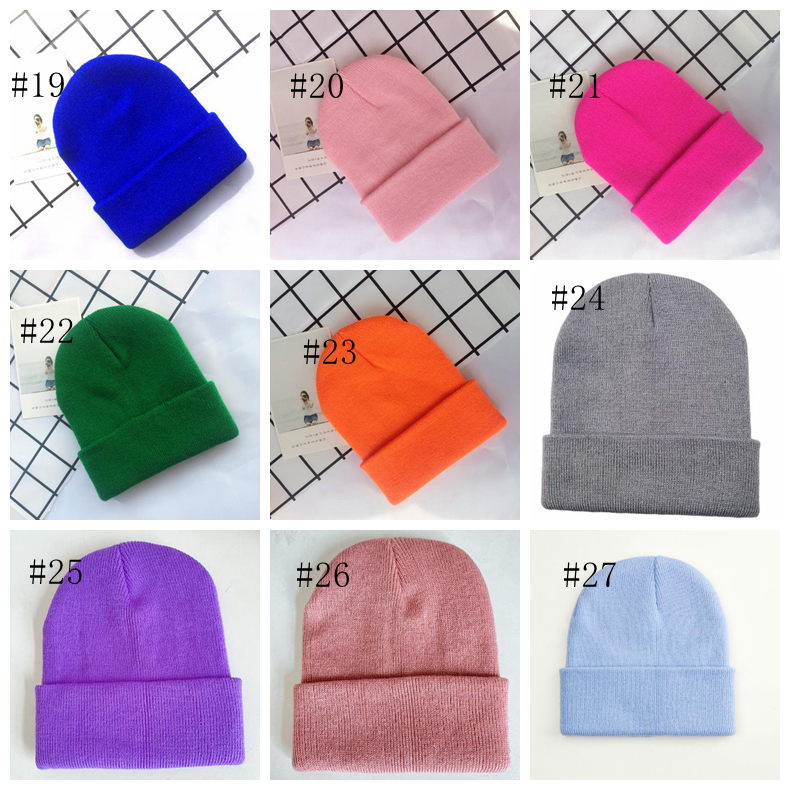 Kids Winter Beanies Hats Warm Cold Weather Woolen Hat Solid Acrylic Knit Stretchy Caps for Boys and Girls 27 Colors DW6814